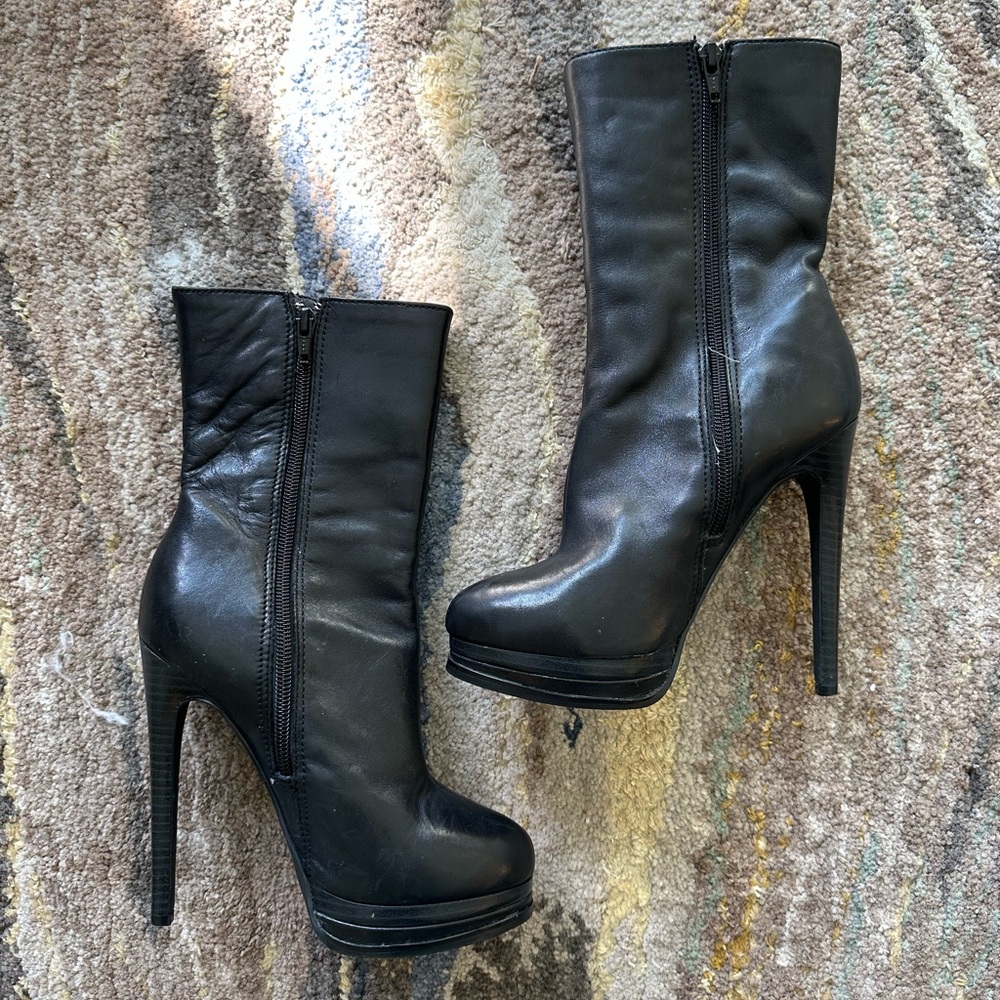 Black Genuine Leather Stiletto Boots Size 5